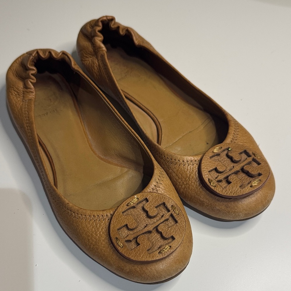 Tory Burch Brown Leather Flats Reva size 8